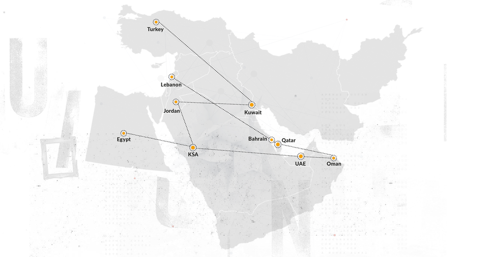 A map of the 10 countries in the Middle East we cover 