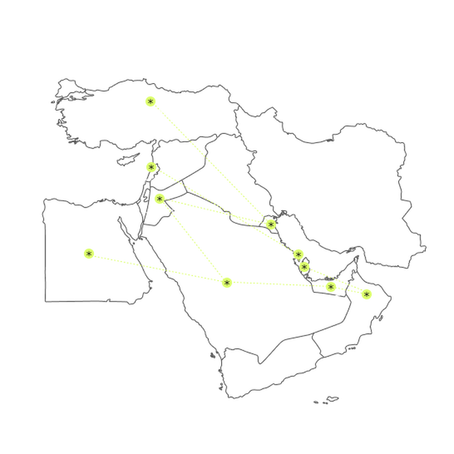A map of the 10 countries in the Middle East we cover 